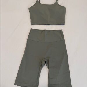 Adanola Two piece set High-Waist Olive Green Bike Shorts with Matching Crop Tank